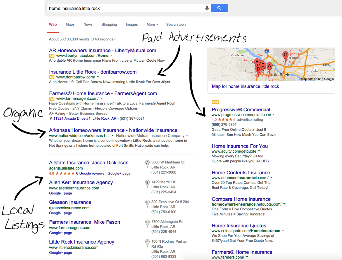 Examples of paid ads on google local search